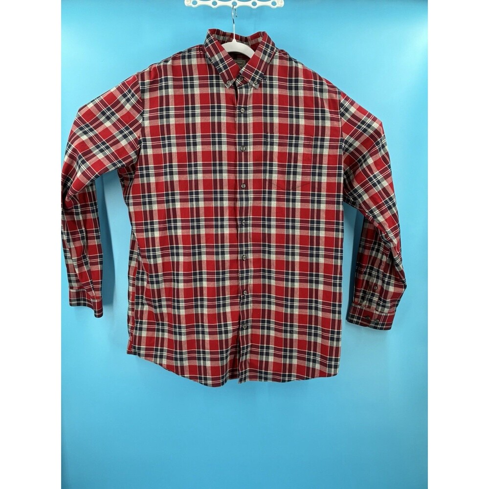L.L.Bean Wrinkle Free Plaid Button Down Shirt XL Tall Red Blue Cotton